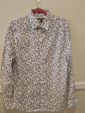 Express White Button-Up Shirt with Burgundy Floral Motif
